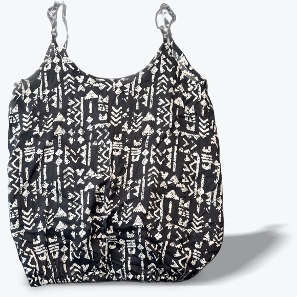 Aqua Tops - AQUA Black White Tribal Geometric Tie Front Camisole Tank Top Small 14599